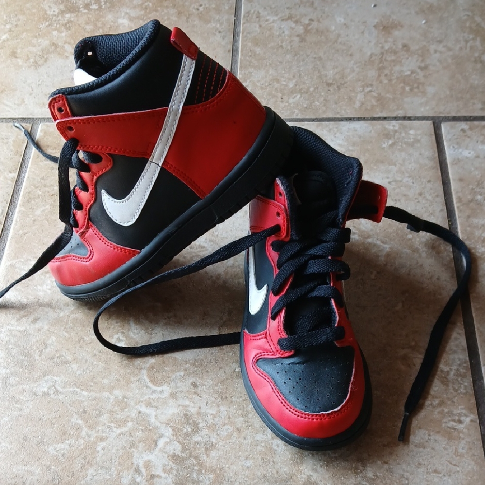 Nike Red and Black High-Top Sneakers with Bold Design
